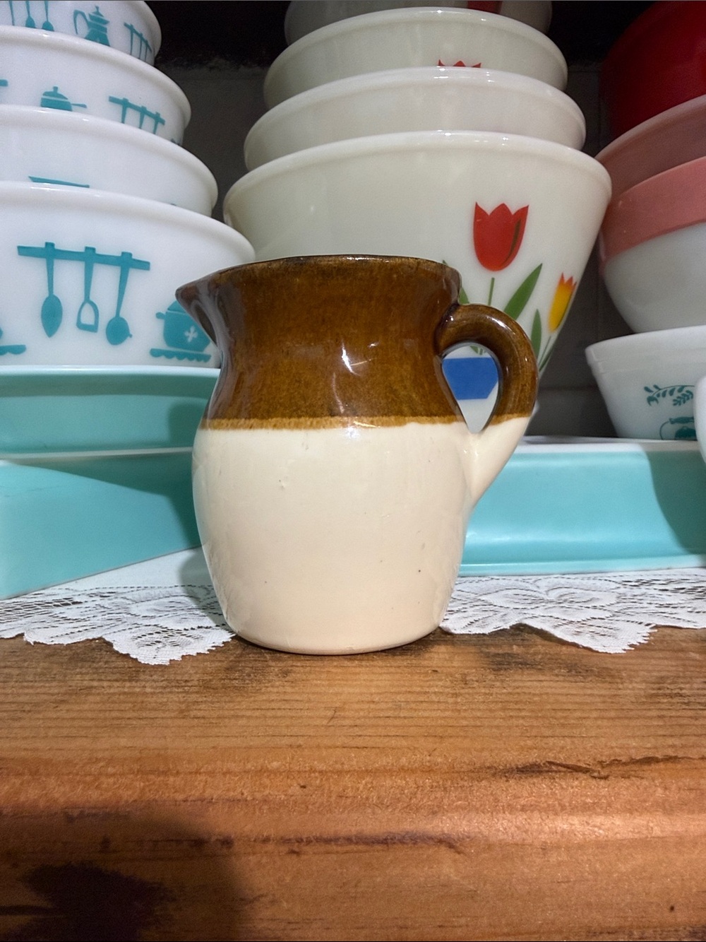 Two-Tone Stoneware Creamer Pitcher - Brown & Cream